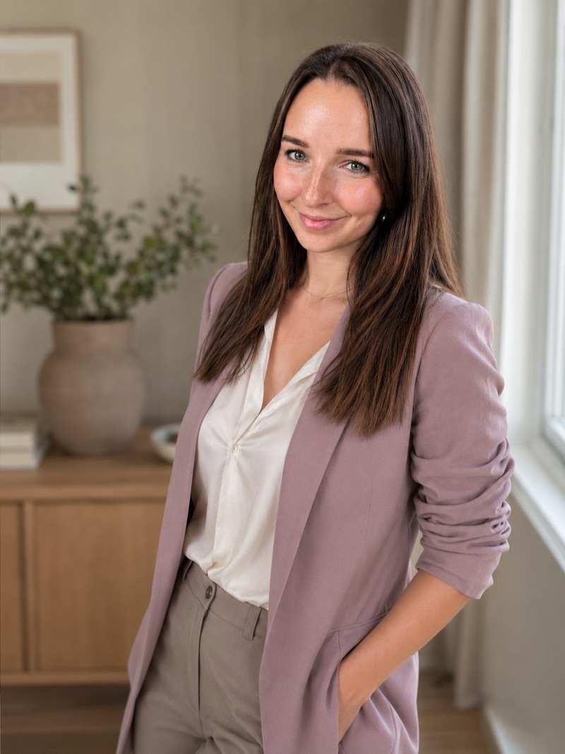 Anna Ziegler, zertifizierte Motivationsexpertin für gesunde Gewohnheiten, steht lächelnd in einem hellen Raum